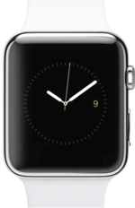 A black and white mock up of the Apple Watch is shown Source: Wikipedia
